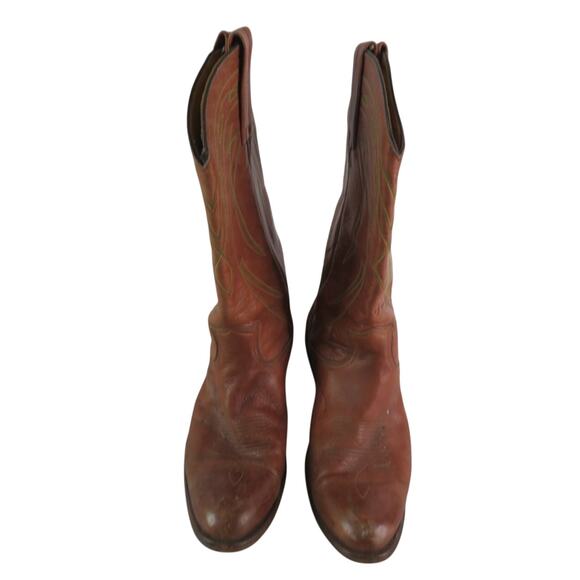 Frye Made in USA Brown Leather Cowboy Boots 10.5D Vintage 90s - Picture 1 of 11